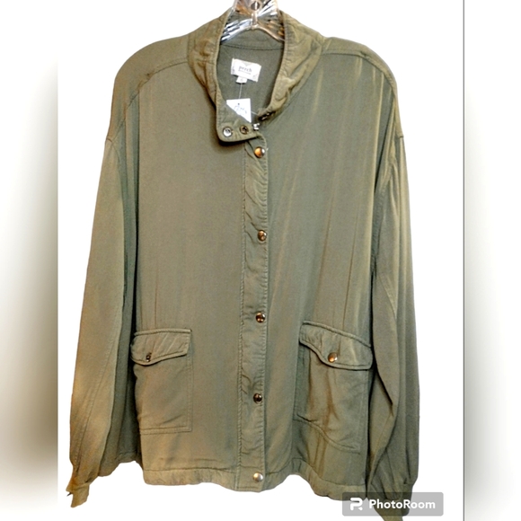 J17 Perch Blu Pepper Army Green Light Weight Utility Jacket 100% Rayon - Picture 1 of 3